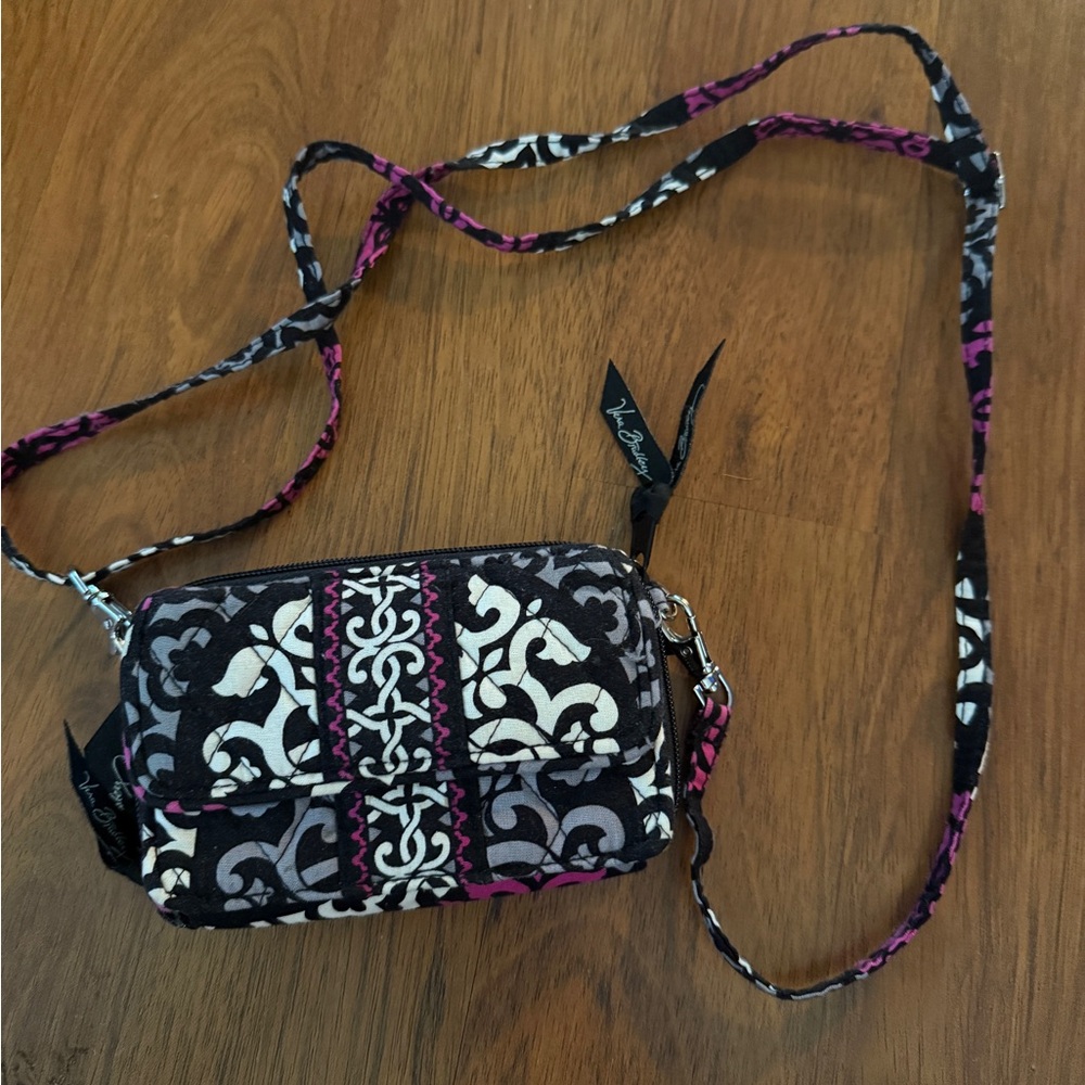 Vera Bradley Black and Pink Crossbody Bag with Adjustable Strap